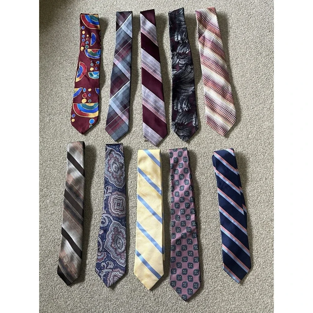 Lot of 10 Men's Neck Ties Majority 100% silk | VTG | Handmade | Tie Bundle | USA